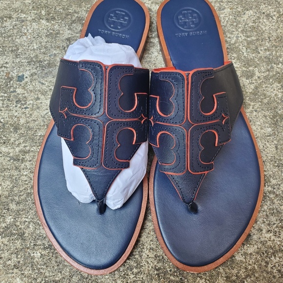 TORY BURCH WOMENS JAMIE THONG LEATHER FLIP FLOP SLIP ON SANDALS SHOES (NWB) - Picture 6 of 13